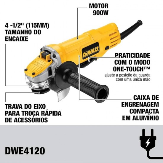 Esmerilhadeira Angular Pequena (4 1/2 ) Dewalt 900W - 220V - Dwe4120B2B