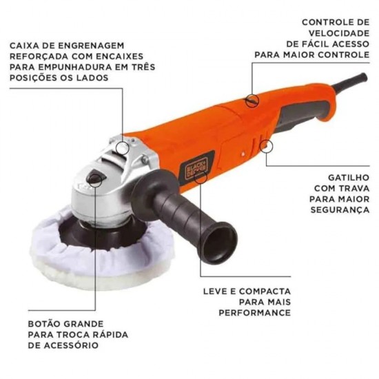 Politriz / Lixadeira 7 Pol. (180Mm) 1300W Com Maleta - 127V -Black & Decker - Wp1500Br