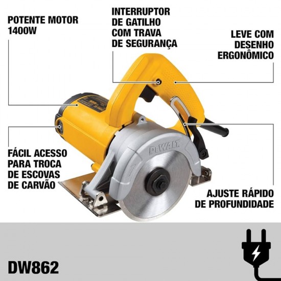 Serra Marmore 125mm 1400W Acompanha 3 Discos - Dewalt DW862Wab2 - 220V